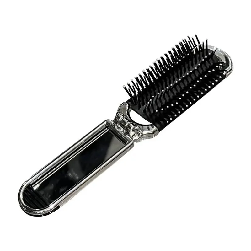 TKOH-2-en-1 Peine y espejo plegables portátiles: cojín de aire de diamante, adorno de diamantes de imitación, cepillo de pelo de viaje compacto y herramienta de maquillaje