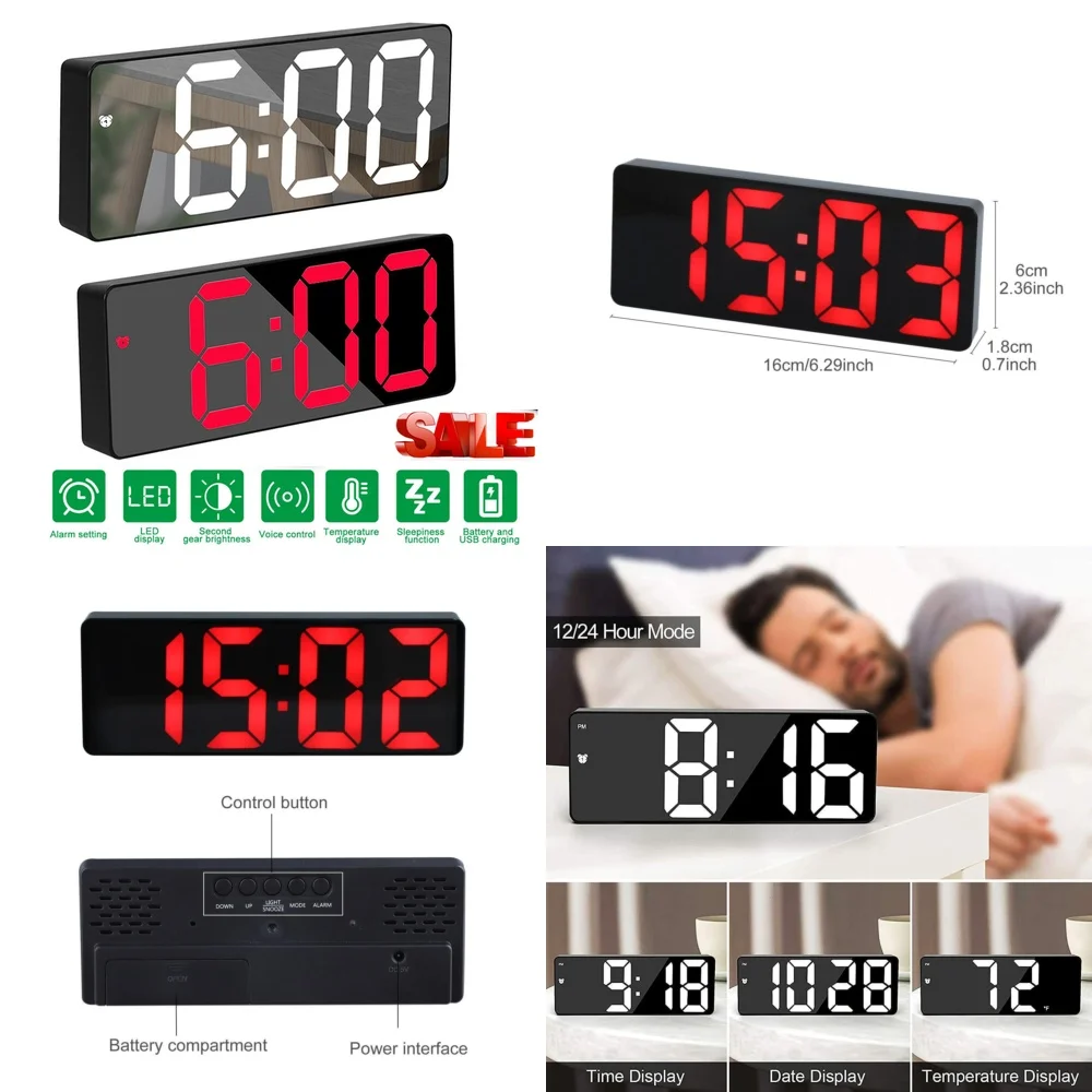 

Alarm clockDigital LED Desktop Alarm Clock with Large Display USB Charging Nap Mode Temperature Monitor for Home Office Bedroom