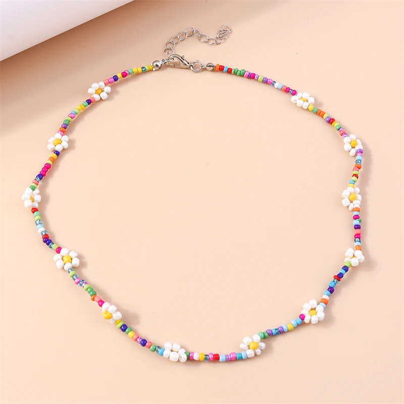 

Bohemia Handmade DIY Flower Beaded Necklace for Women Fashion Colorful Beads Choker Necklace Girls Party Festival Jewelry Gifts