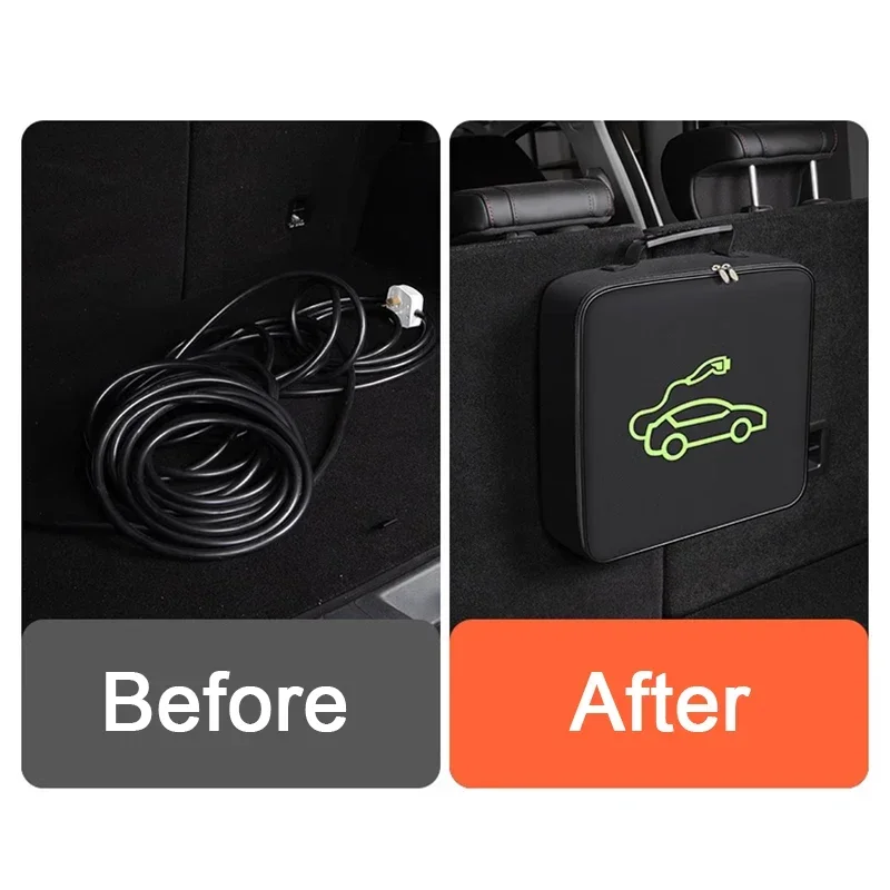 For Peugeot e-2008 e2008 2020-2022 2023 Waterproof Retardant Trunk Storage Box EV Car Portable Charging Cable Storage Carry Bag