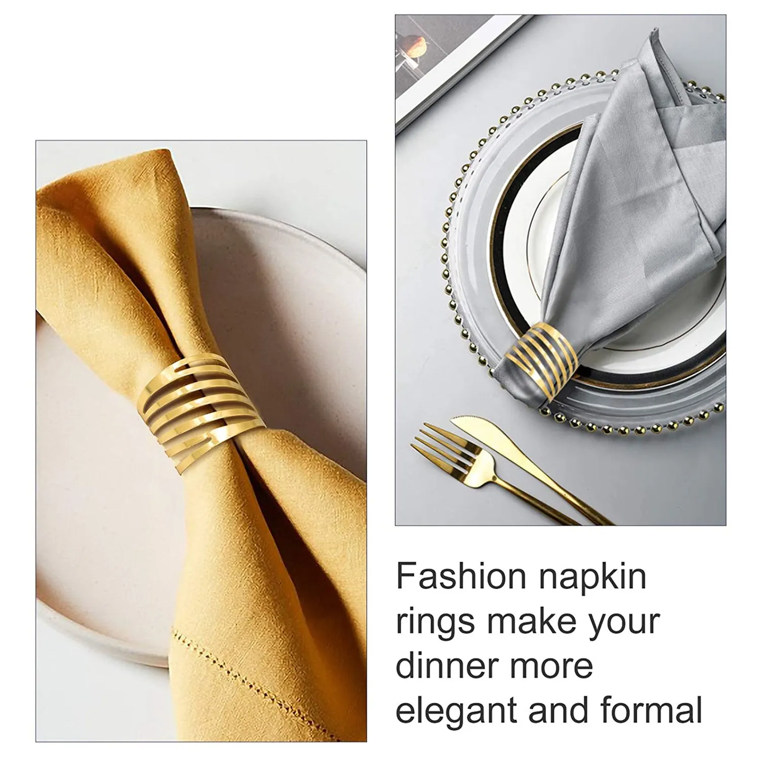 VEHO-Gold Napkin Rings Set Of 12, Hollow Napkin Ring Holder For Wedding Christmas Family Gathering Table Decoration