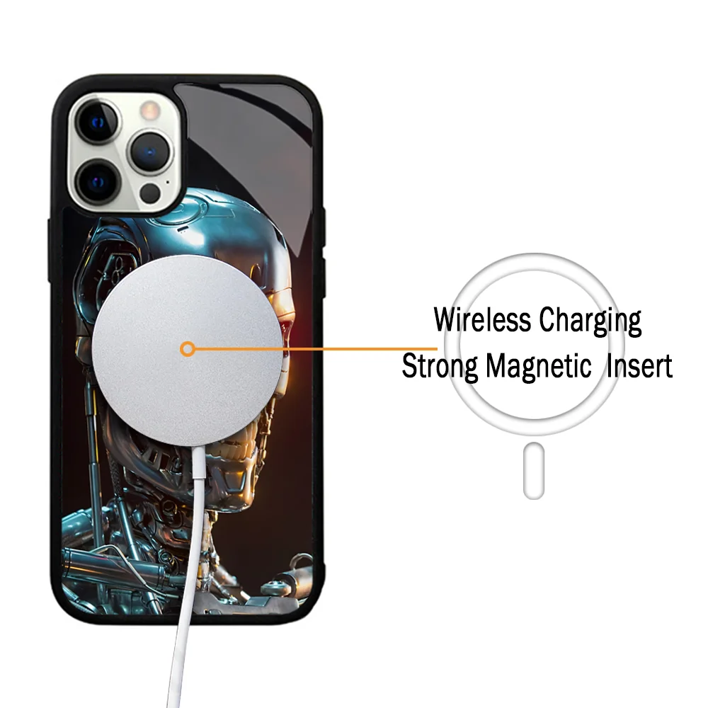 T-800 T-Terminator Phone Case For IPhone 11 12 13 14 15 Plus Pro Max Mirror Acrylic Cover For Magsafe Wireless Charging