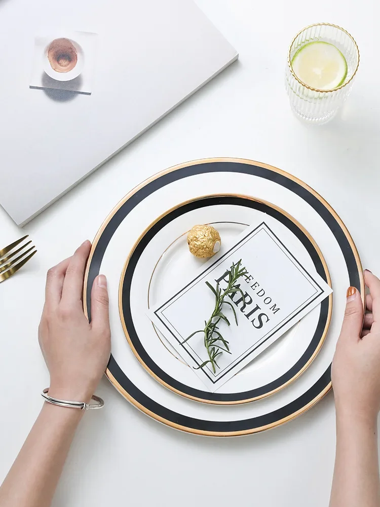 

Простая белая керамическая обеденная тарелка с Glod Food Ресторан Бытовая утварь Кухонная посуда