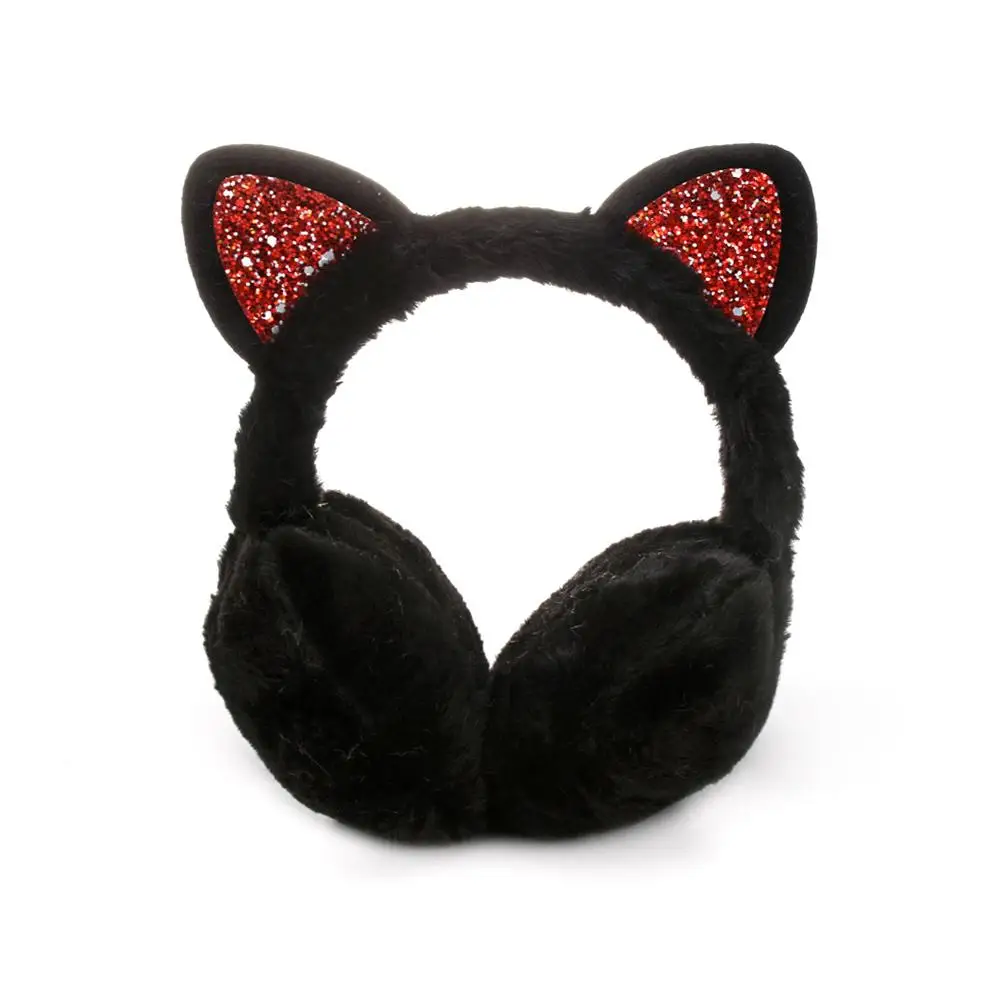 New Sequin Plush Winter Warm Earmuffs Women Girls Cat Ears Fluffy Earflap Warmers Outdoor Earmuffs Fluffy Earflap Headband