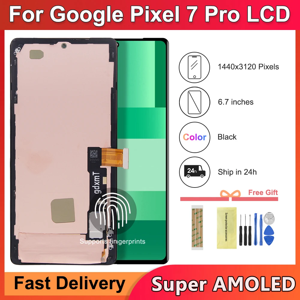 6.7 \'\'Super AMOLED Per Google Pixel 7 Pro GP4BC, GE2AE Display LCD Touch Screen Digitizer Con Cornice Per Google Pixel7 Pro lcd