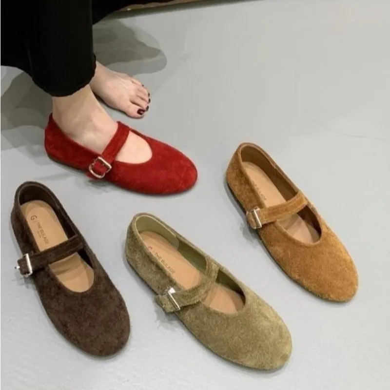 Autumn Fashion Flat Ballet Shoes Women Shallow Ballet Leather Round Toe Female Ballerina Soft Moccasin Mary Janes Shoes