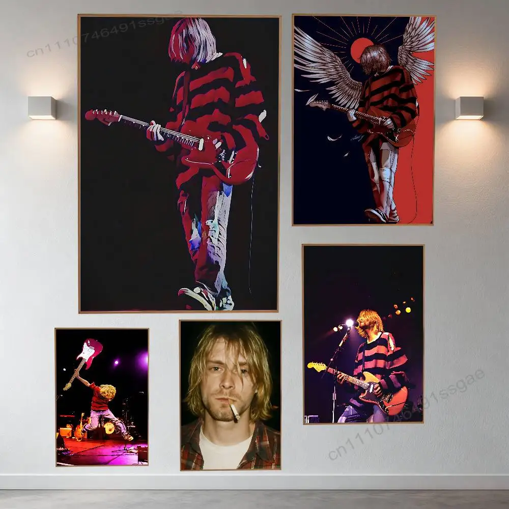 

K-Kurt-t Guitar C-Cobain Poster Retro Paper Sticker DIY Room Bar Cafe Aesthetic Art Wall Painting