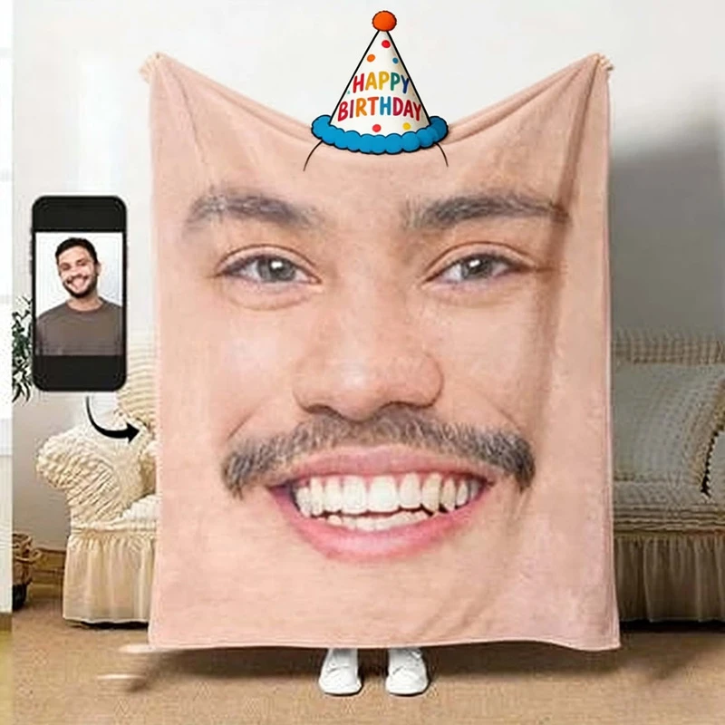 Customized Photo Blanket – Personalized with Your Pet's Face, Funny Avatar, or Family Photo. Soft Flannel Throw for Sofa or TV –