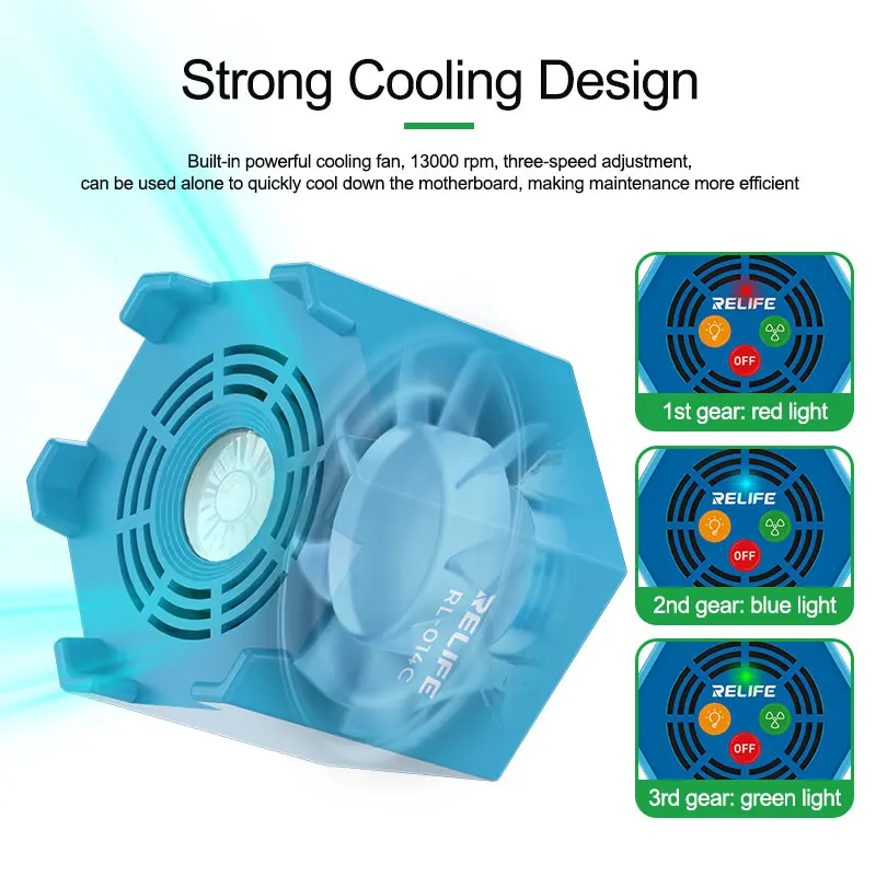 RELIFE RL-014C 2 IN 1 Cooling Curing Fan + UV Curing Lamp For Motherboard Rapid Heat Dissipation UV Mask Oil Curing Repair
