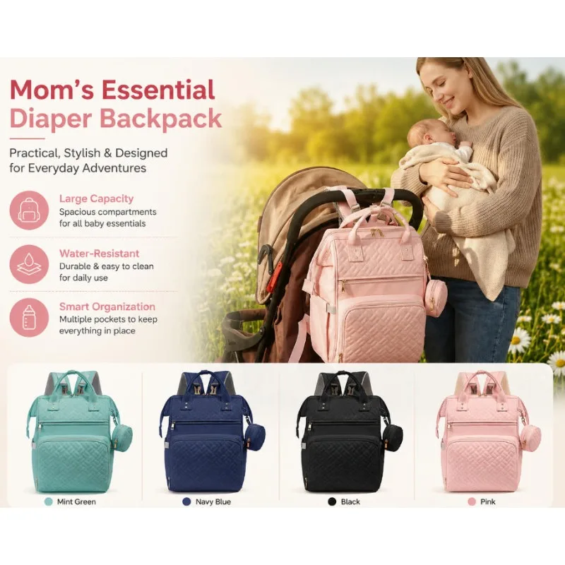 

Maternity Bag for Young Moms Stroller Bag with Backpack Design, Convenient Rear Insulated Bottle Compartment, and Large Capacity