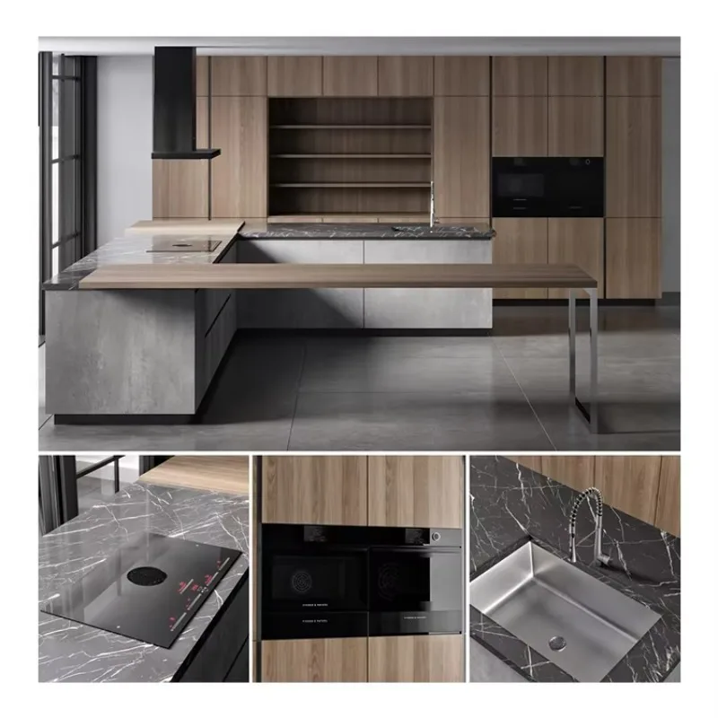 Customized Option Durable  Wood Color Laminate Wall  Hanging Tall Slim Shaker Modular Kitchen Sink Cabinet Storage