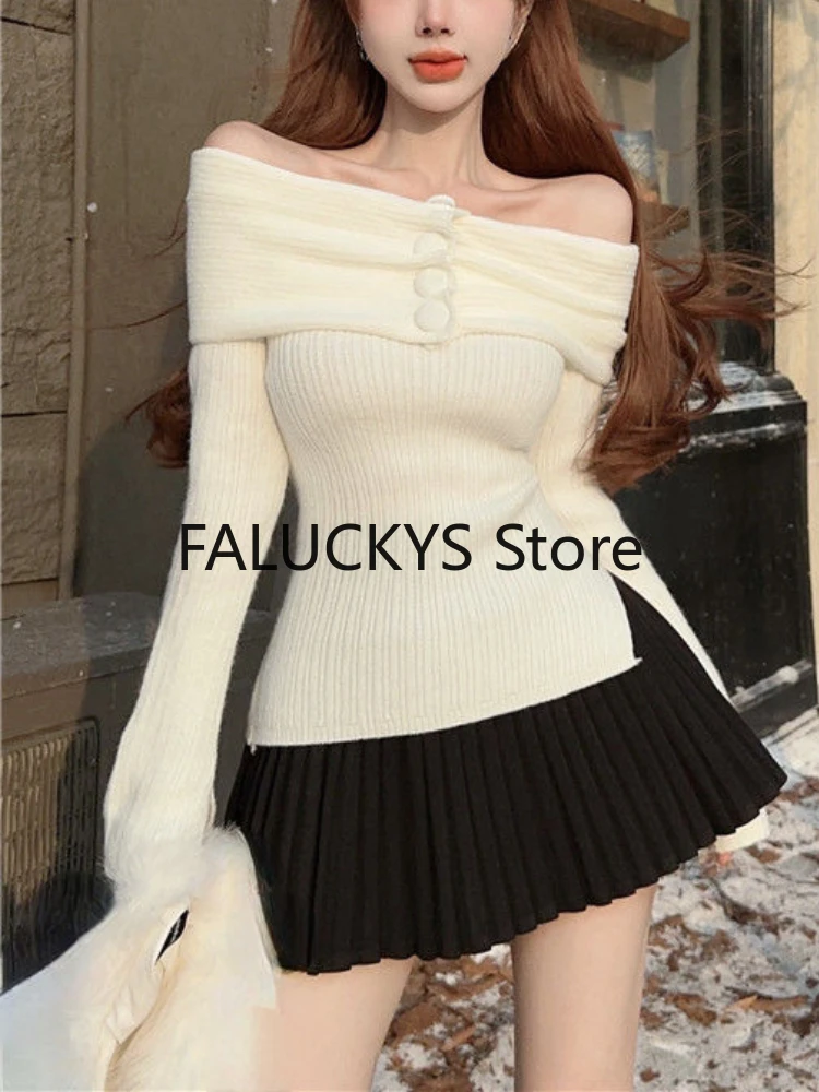 2023 Autumn French Elegant Knitted Sweater Office Lady Casual Long Sleeve Blouse Women Party Sexy Y2K Top Korean Fashion Chic