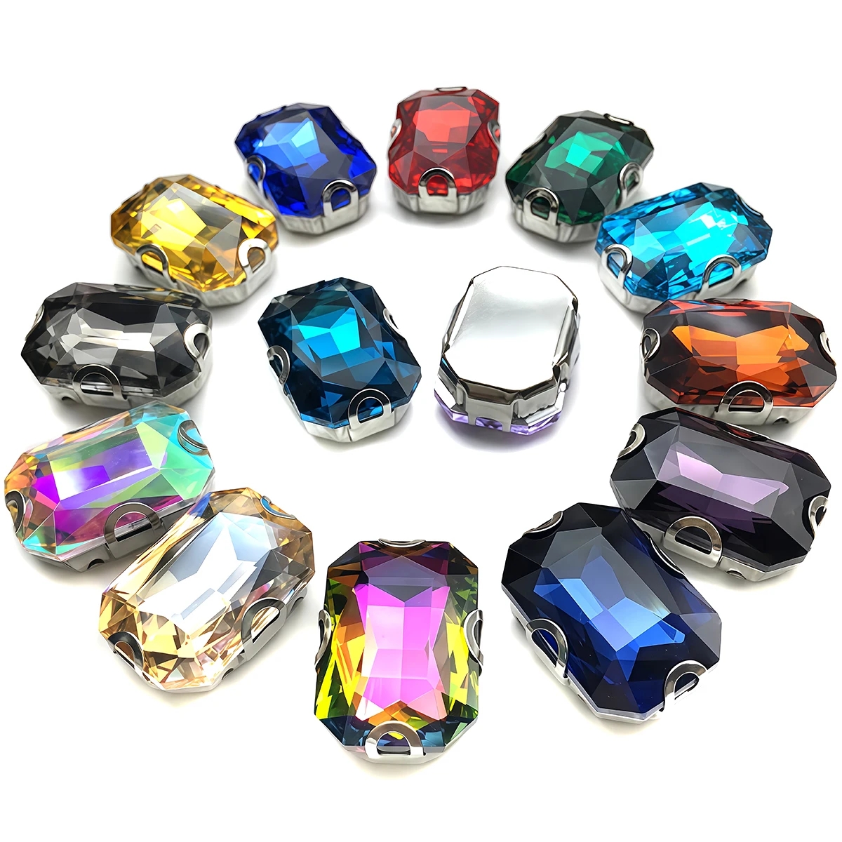 Rectangle Glass Rhinestones with Claw Marquise Sew On Crystal Stone Strass Diamond Metal Base Wedding Clothes Garment Ornament
