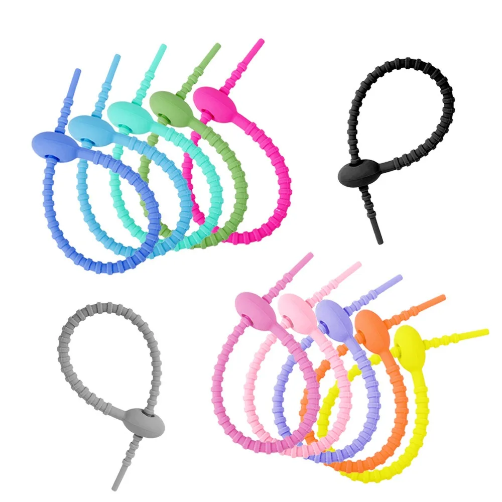 Silicone Ties Reusable Cable Colorful Cable Organizer Desk Data Charge Cord Earphone Line Management Storage Bag Sealing Clips