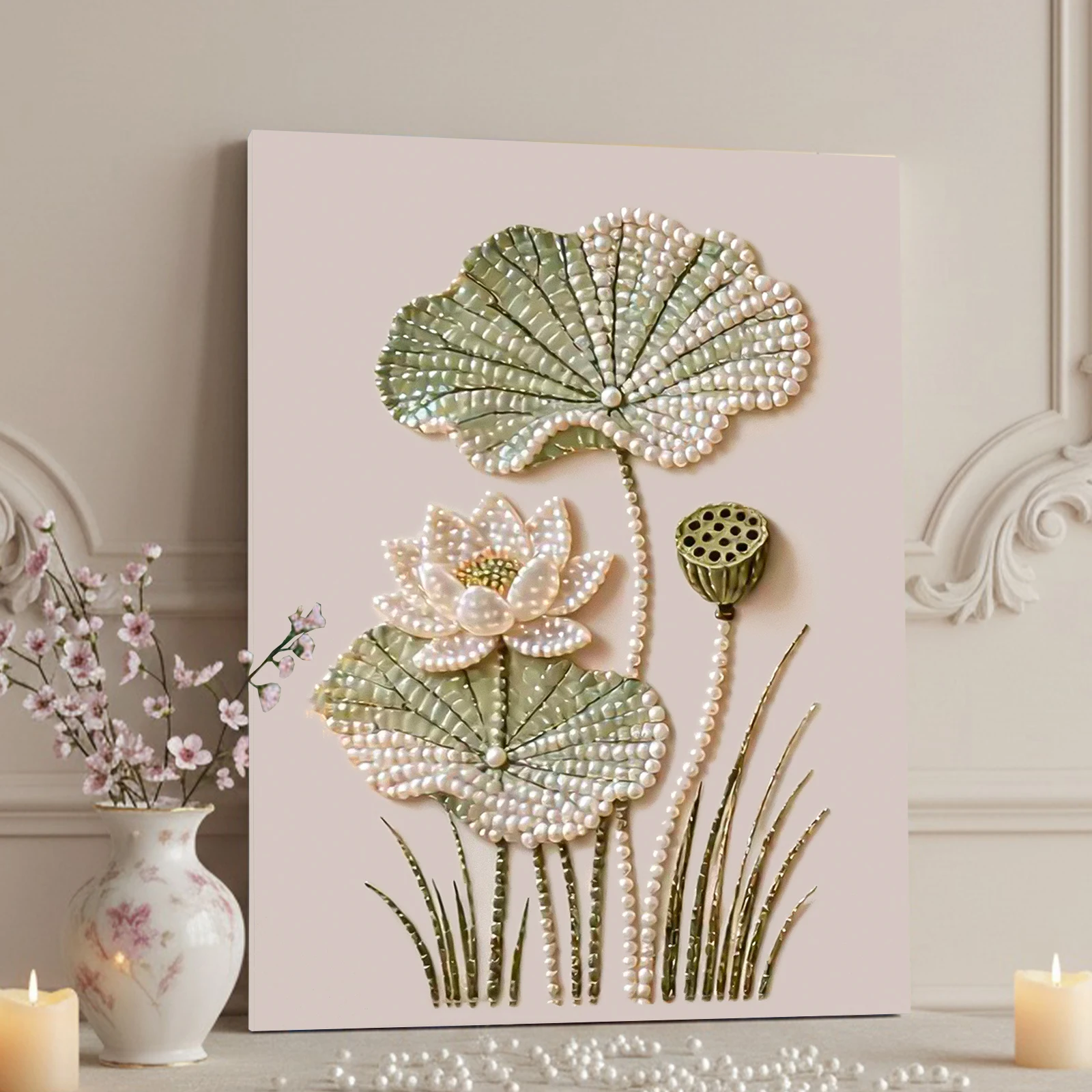 

Decorative Pearl Painting Kit with Resin Pearls and Canvas for DIY Home Art Projects Living Room Bedroom Classroom Entryway