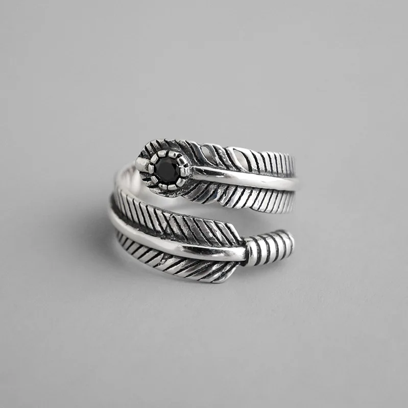 Exaggerated Personality Feather Rings For Women Men Wedding Jewelry Adjustable Antique Finger Ring Anillos