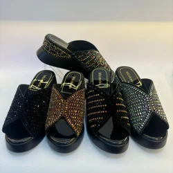 Women Platform High Heels Rhinestone Slippers Lady Mulles Shoes Party Shoes For Ladies Luxury Rhinestone Sandals F5-107-2