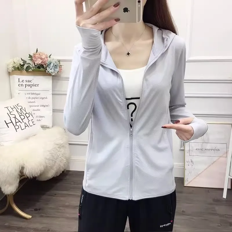 

Женская летняя тонкая спортивная куртка из ледяного шелка с длинными рукавами, устойчивая к УФ-излучению, спортивная куртка для бега на открытом воздухе