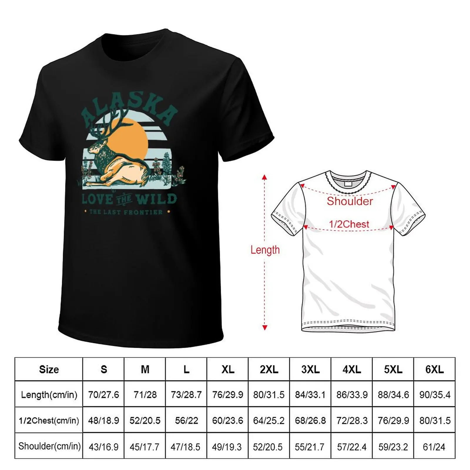 Alaska: The Last Frontier Cool Retro Travel & Adventure Art Featuring An Elk T-Shirt t shirts for man graphic funny T-Shirt