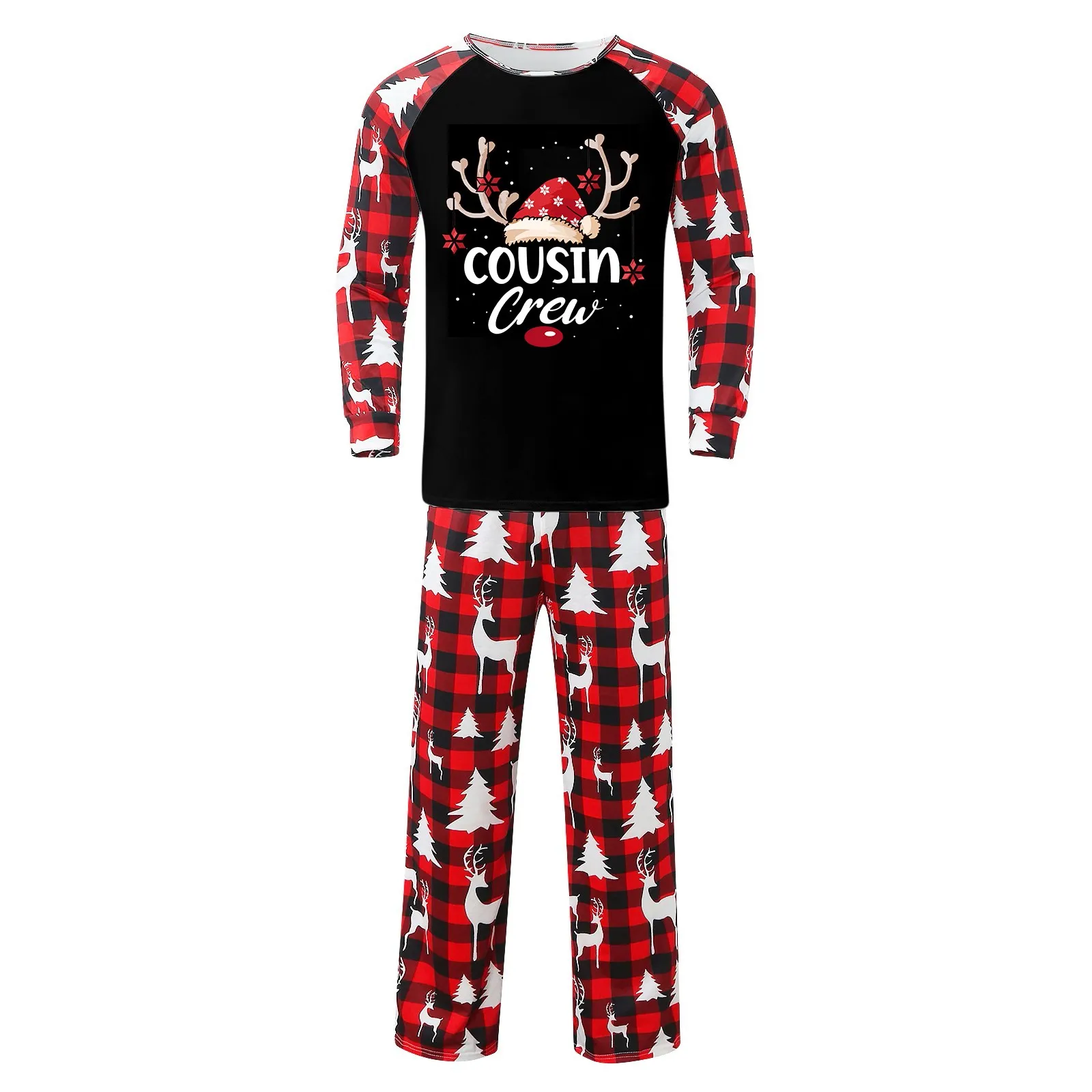 Fathers Family Christmas Pajamas Home Costume Set Christmas Print Pajamas Plaid Sleeves Holiday Pajamas Parent Child Set