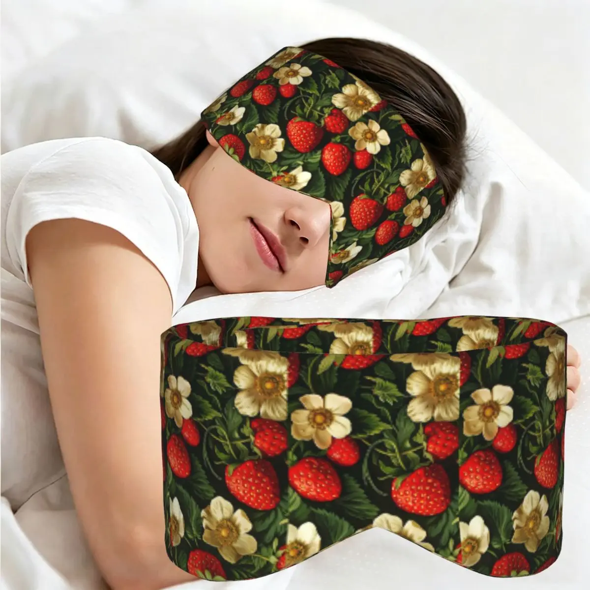 Fresh Strawberry Floral Pattern sleep mask Light Blocking Portable Eye Cover for Girls Boys Office Nap Party Eyeshade eyepatch