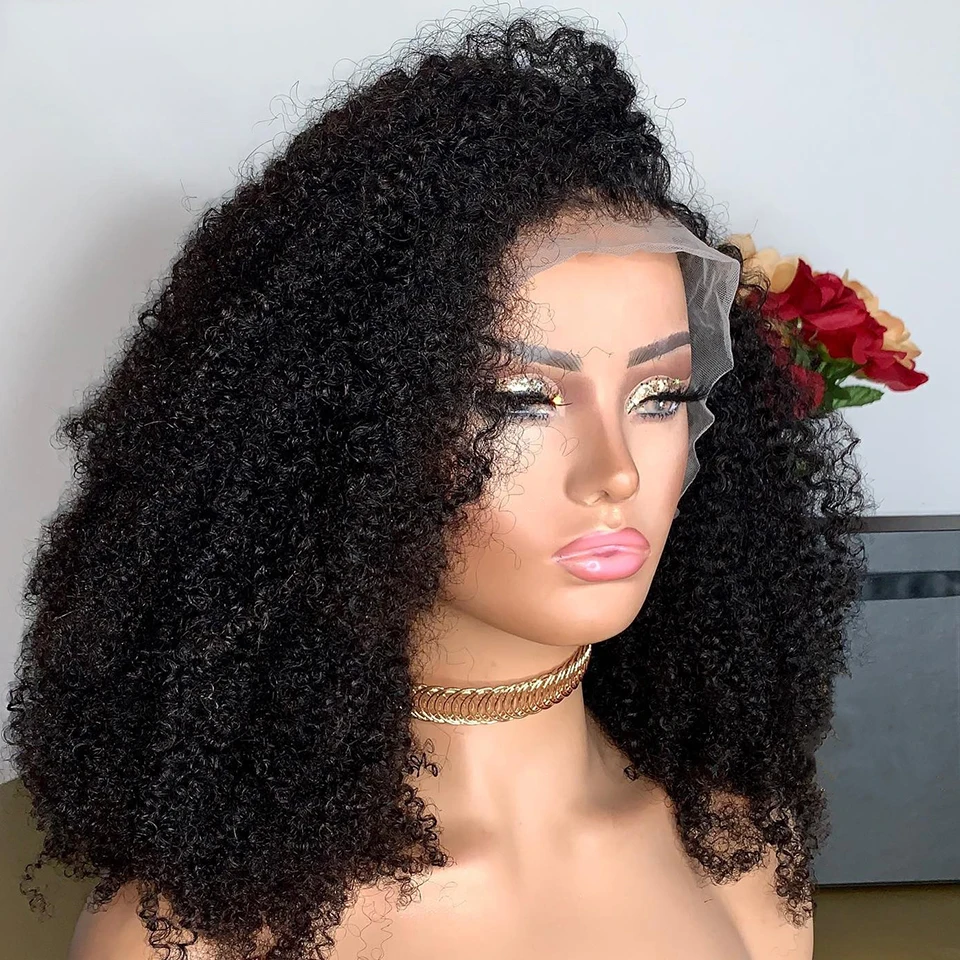 Мягкий боб, натуральный черный, бесклеевой, плотность 180, 26 дюймов, длинный, странный, вьющийся, глубокий парик спереди, для женщин, с детскими волосами, предварительно выщипанные, ежедневно