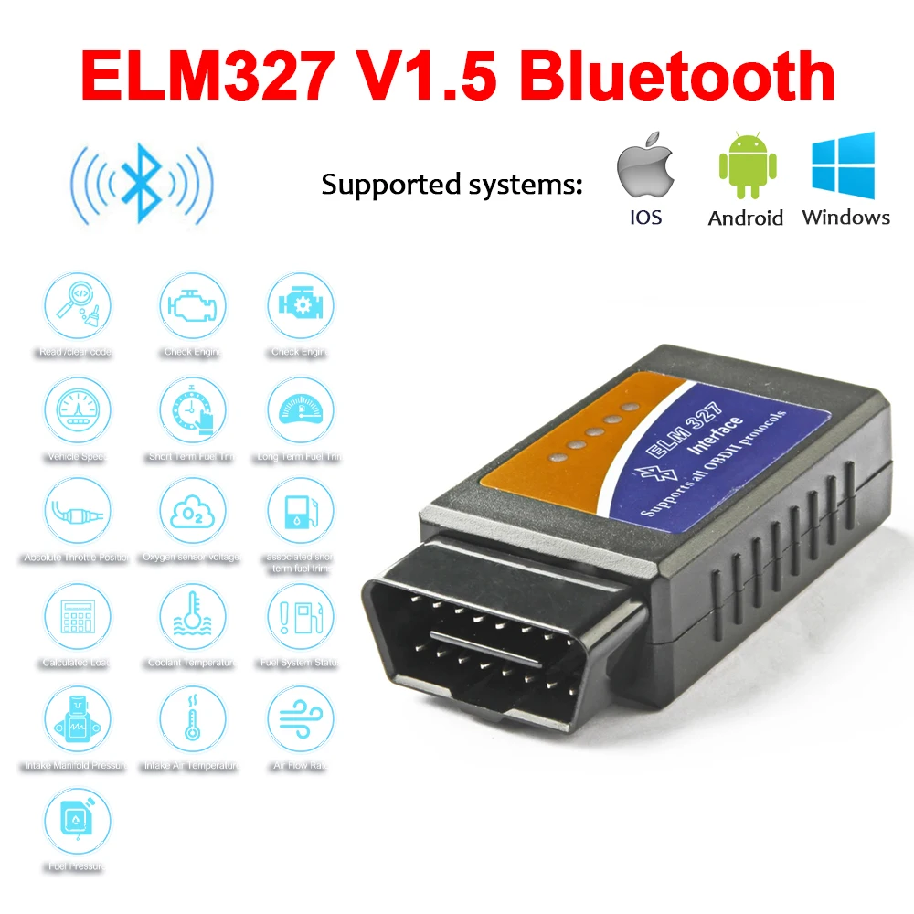 

Сканер OBD2 ELM327 Bluetooth V1.5 V2.1 OBD2 Автомобильный диагностический инструмент Автомобильный считыватель кодов OBDII для Android/IOS/Windows