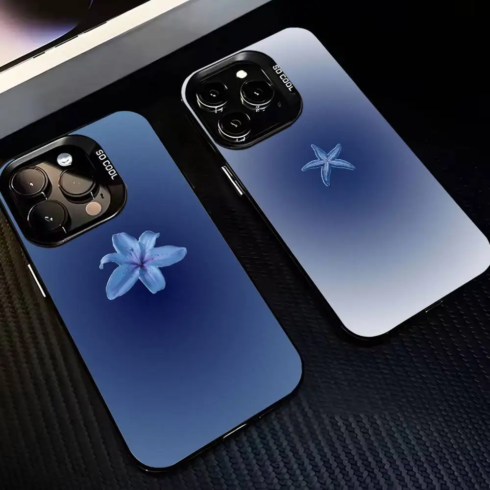 

Blue Series Phone Case For iPhone17,16,15,14,13,12,Pro Max Black Colored Silver Plated Inside Cover