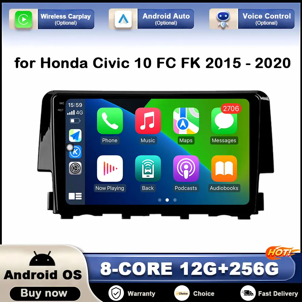 

for Honda Civic 10 FC FK 2015 2016 2017 2018 2019 2020 Car Multimedia Player GPS Navigation Android Intelligent System BT WiFi