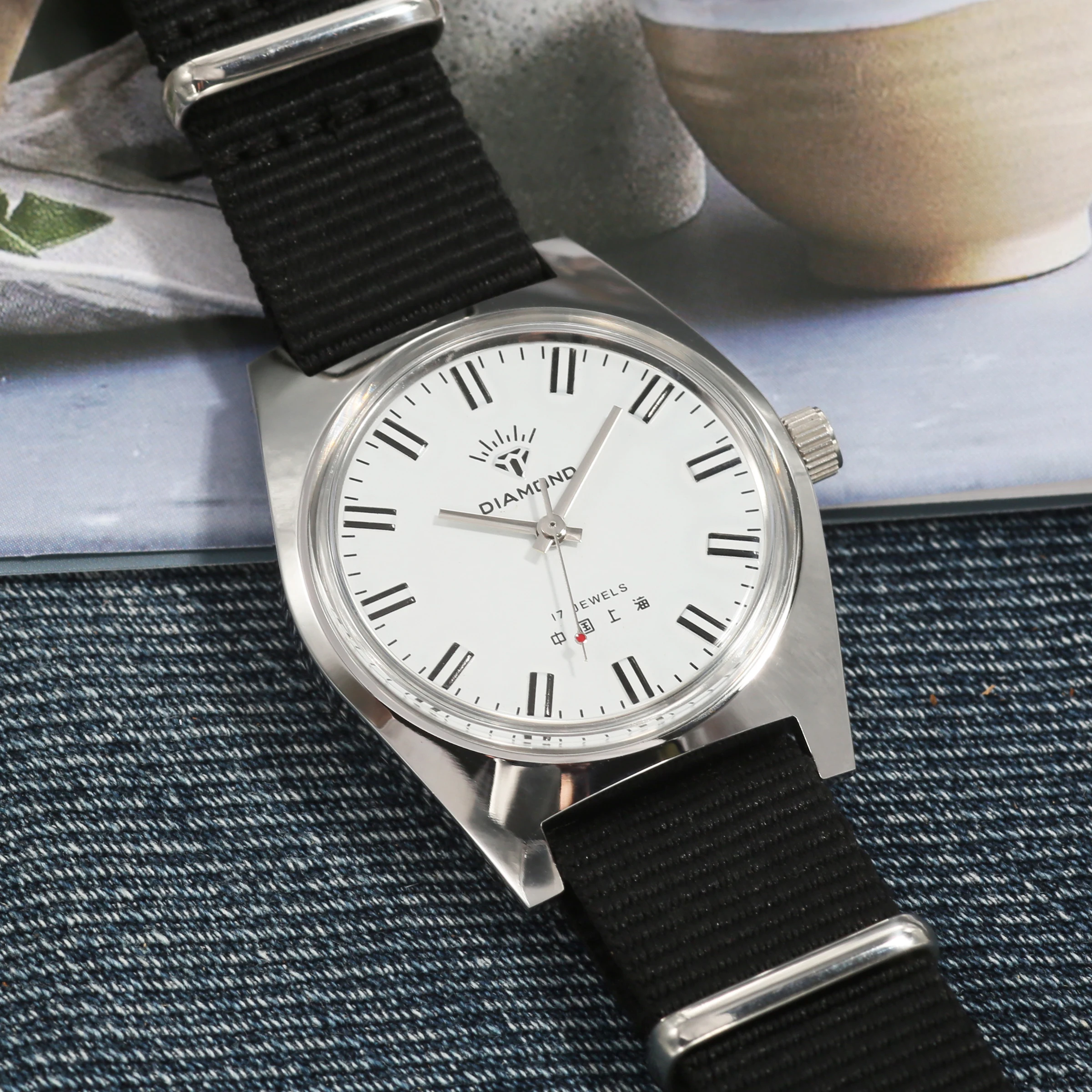 شنغهاي الماس 36MM اليد الرياح الميكانيكية ووتش 8120 للماء الصين ووتش للرجال بالجملة