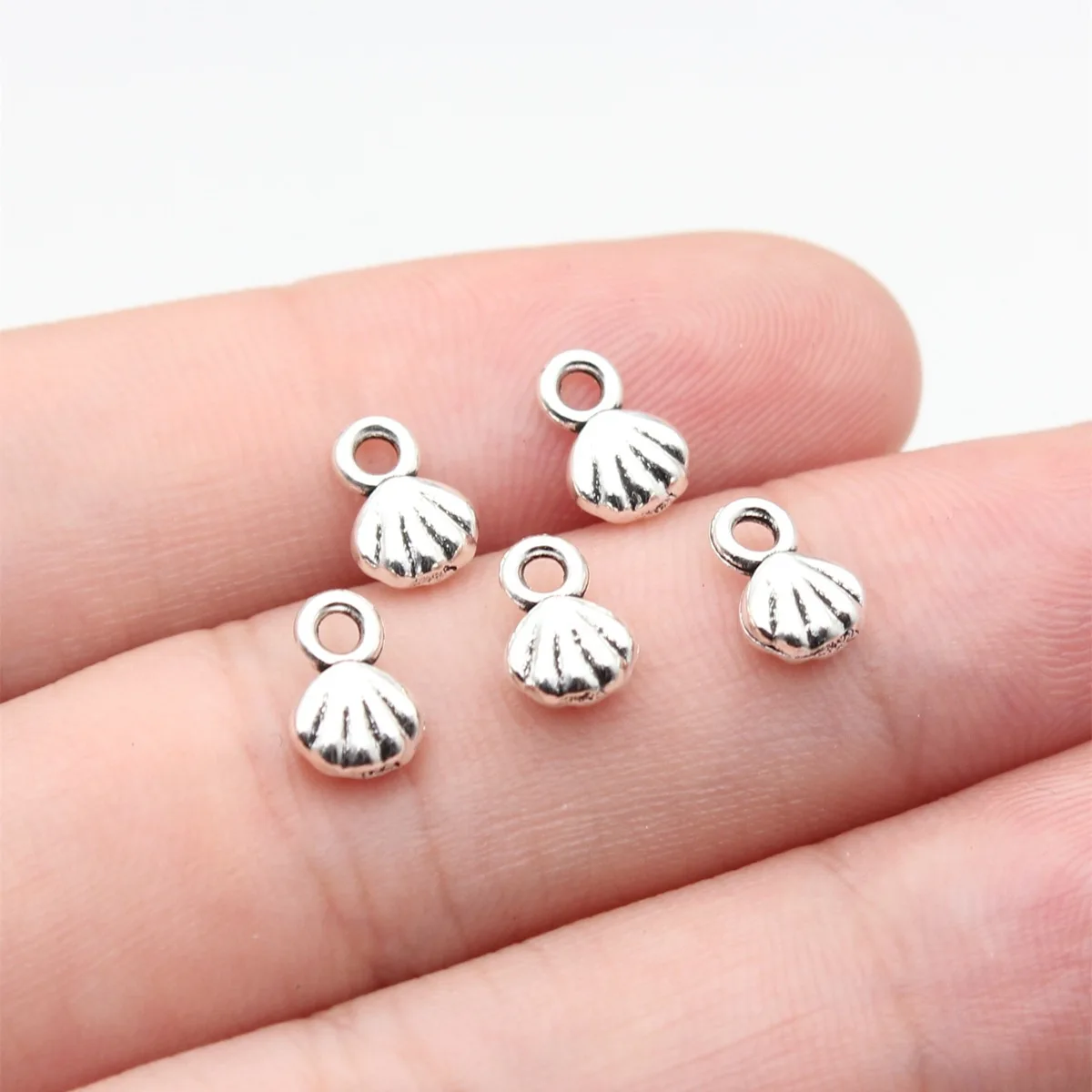 40Pcs/Lot 5.7X8mm 2 Color Metal Alloy MINI Double Sided Shell Charms Marine Life Pendants For Jewelry DIY Making Handmade Craft