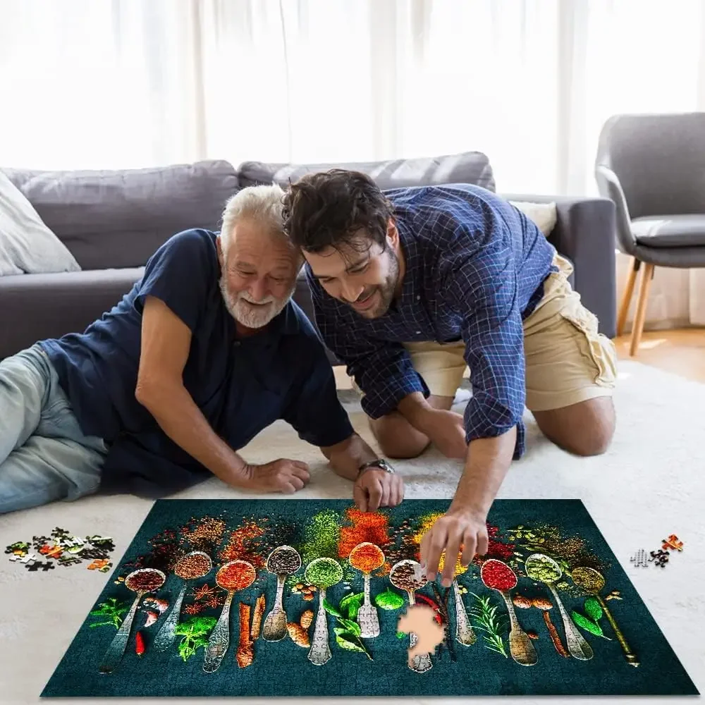 World Spices Wooden Jigsaw Puzzle 120/300/500/520/1000/1314 Pcs Challenging Family Activity Floor Game for Gameroom Bedroom