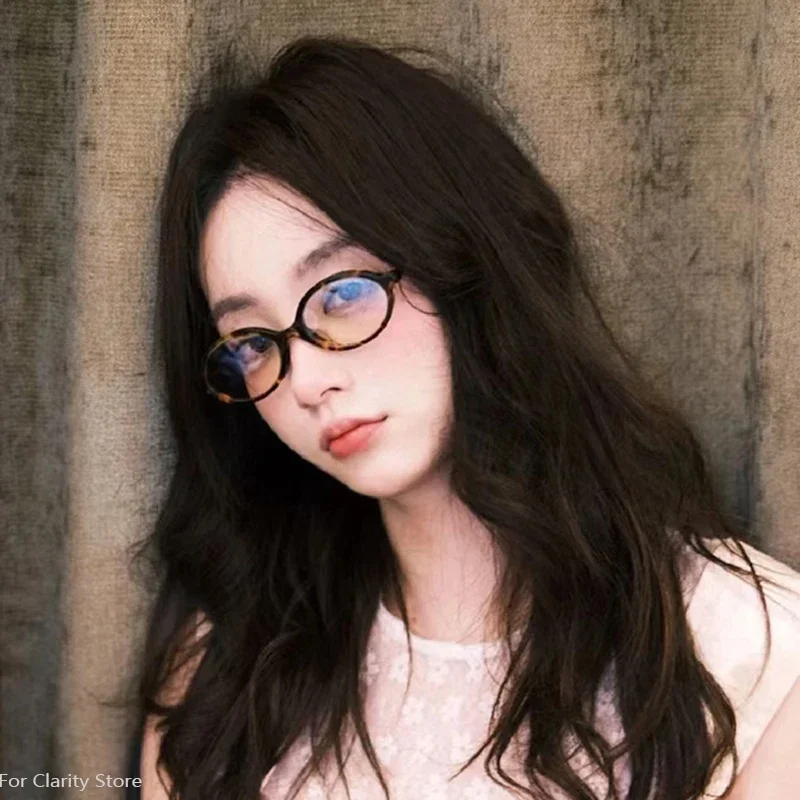 Korea Retro Oval Glasses Frame Women Lovely Ins No Makeup Plain Glasses Men Eyewear Cute Decorative Computer Glasses