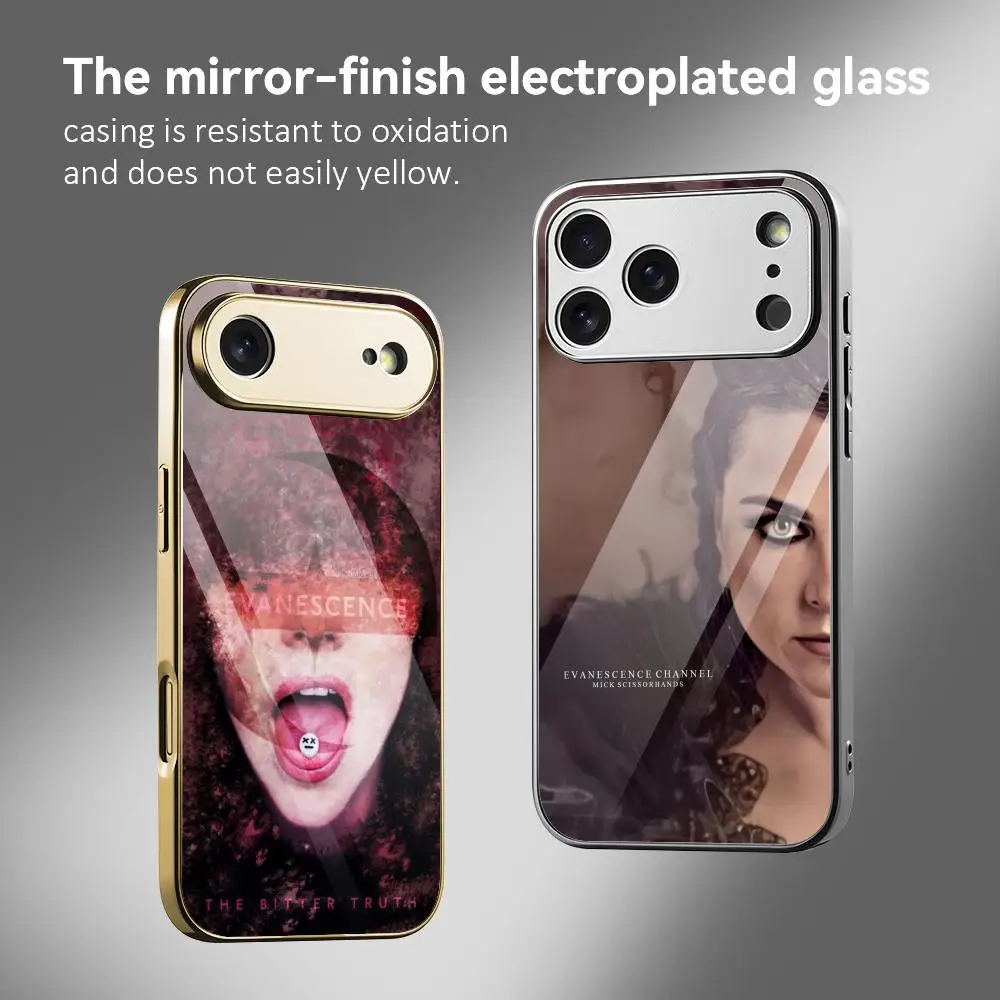 

E-EVANESCENCE Rock Phone Case For iPhone 17 16 15 14 13 12 Pro Max Plus Electroplated Metal Bumper Case Tempered Glass Back