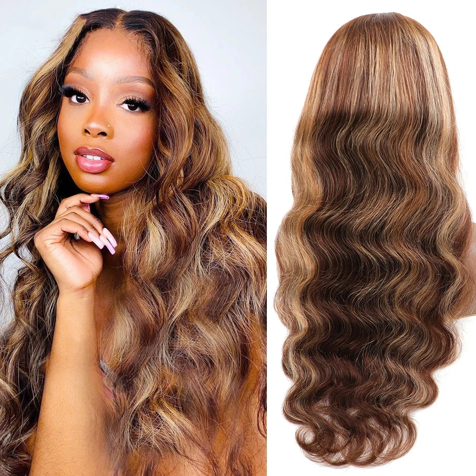 Ombre Body Wave Lace Frontal Perücken für Frauen Echthaar Highlight Body Wave Lace Verschluss Perücken farbige HD Lace Perücke