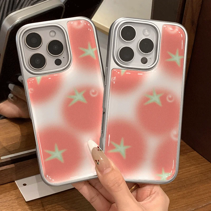 Capa de Celular INS com Gradiente de Tomate Fofo para iPhone 17 17e 16e 16 15 14 13 12 11 Air Pro Max X XR XSMAX 8 7 Plus Luxuosa Transparente Macia