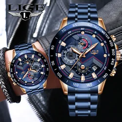 2025 New LIGE Fashion Mens Watches Stainless Steel Top Brand Luxury Sport Chronograph Quartz WithWatch For Men Relogio Masculino
