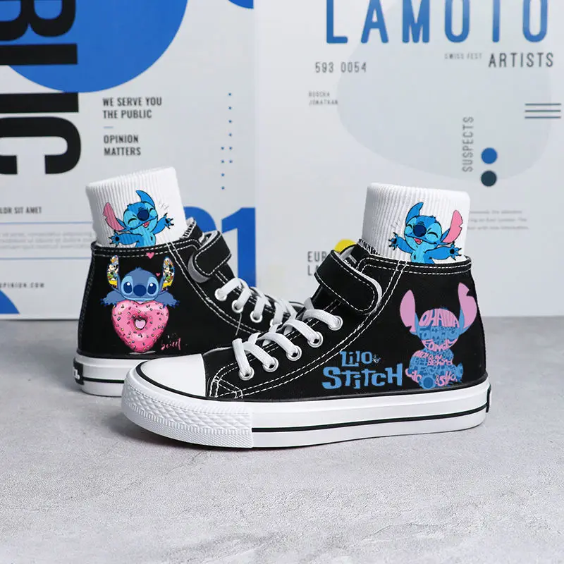 Kids Canvas Shoes Disney Cartoon Lilo & Stitch Sport Shoes Children Fashion Print White Shoes Boys Tennis Shoes Size 26-37