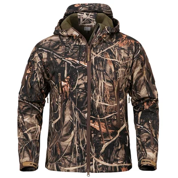 Men's Silent Soft Shell Camouflage Tactical Jacket Waterproof Warm Fleece Hunting Jackets Outdoor Hiking Fishing Hooded Coat 3