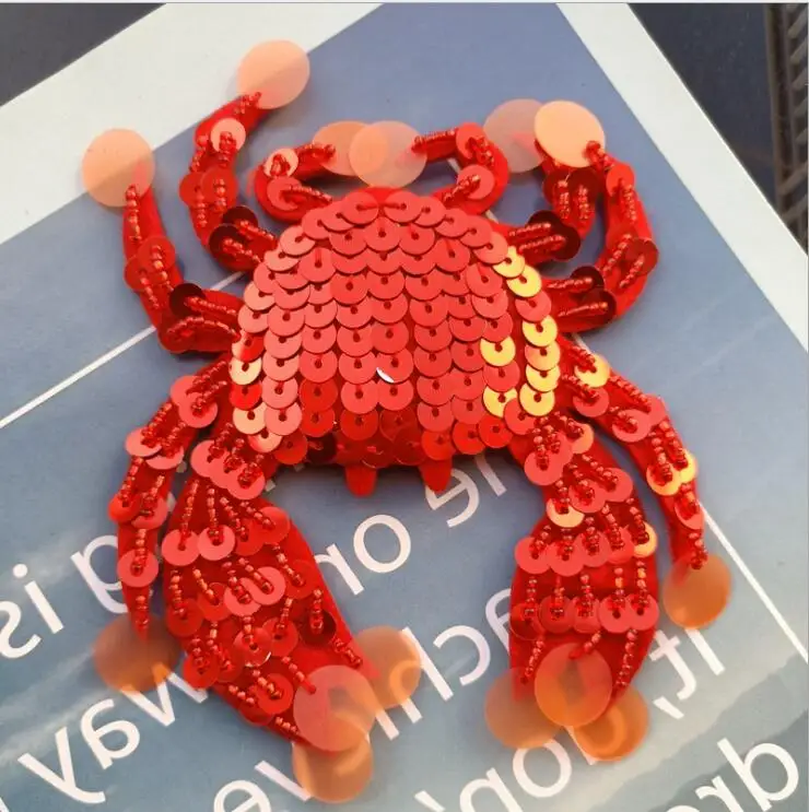 1Pcs Rhinestone crab Beaded Patch for Clothing Sewing on Beading Applique Shirt Shoes Bags Apparel DIY Decoration Patches