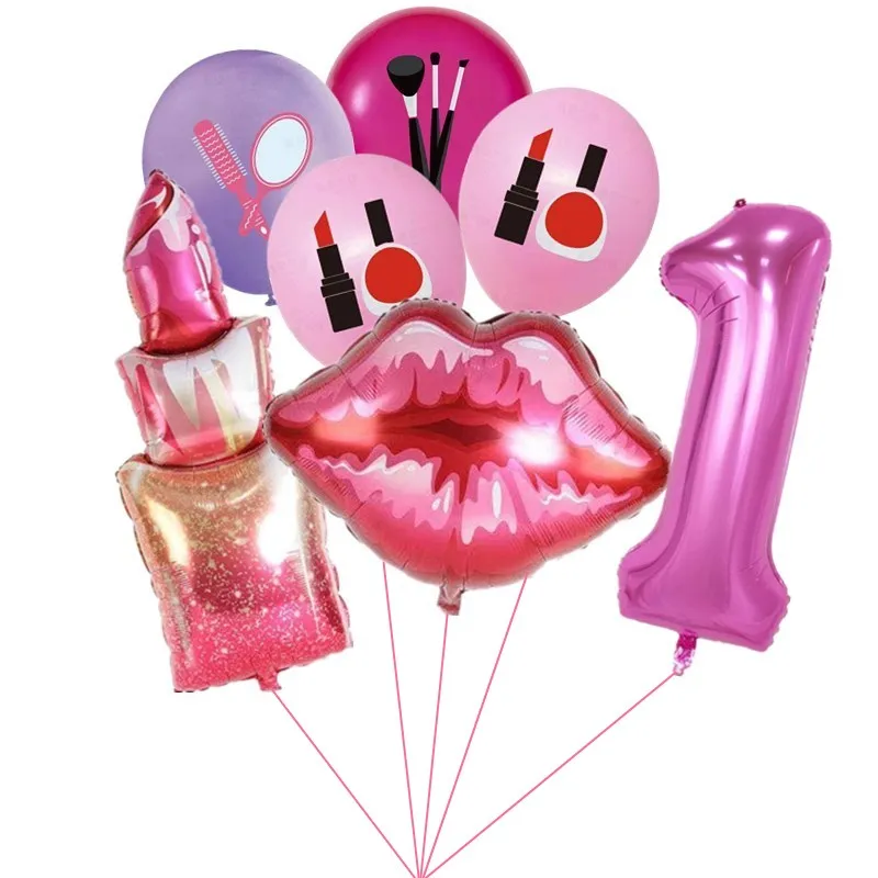 1set Lipstick Bridal Shower Foil Latex Balloons Kiss Me Mouth Wedding Helium Balls Spa Party Decorations Adult Air Globo Toys