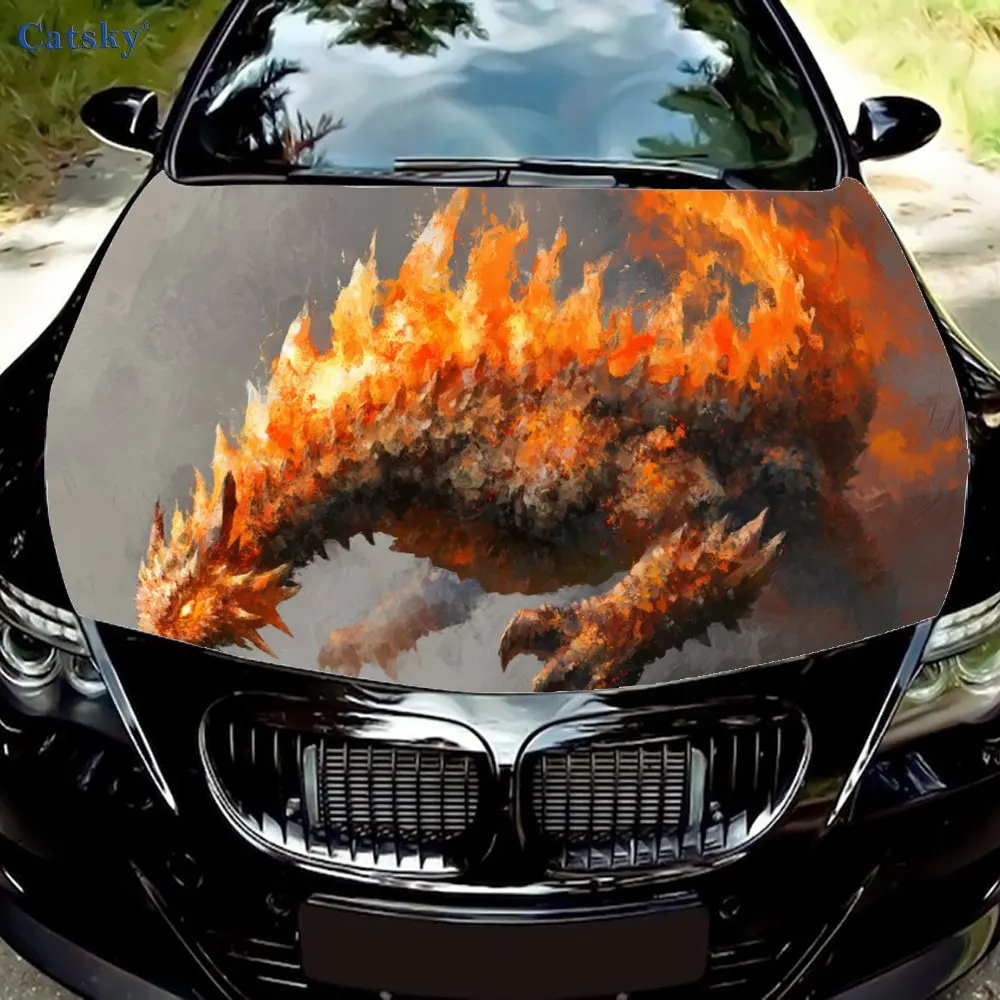 

Fierce Infernal Dragon Car hood decals, car cover decorative stickers, and vinyl wraps for cars, SUVs and trucks. Self-adhesive,