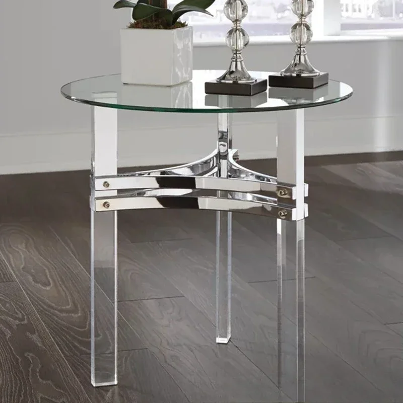 Simple and modern Korean glass, acrylic transparent casual tea table, small apartment dining round table