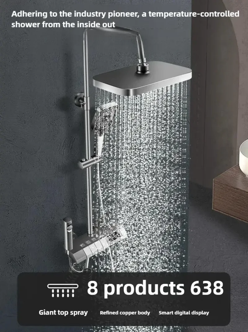 

Piano Key Shower Set Wall Mounted Bathroom Faucet Luxury Hot and Cold Black Shower System LED Digital Faucet Shower Head