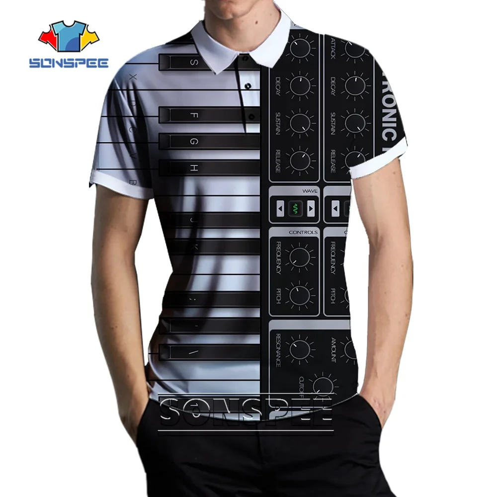 

SONSPEE Black and White Keys 3D Printed Polo Shirt Short Sleeve Piano Graphic Streetwear Men Oversized Hip Hop Music Polos Tops