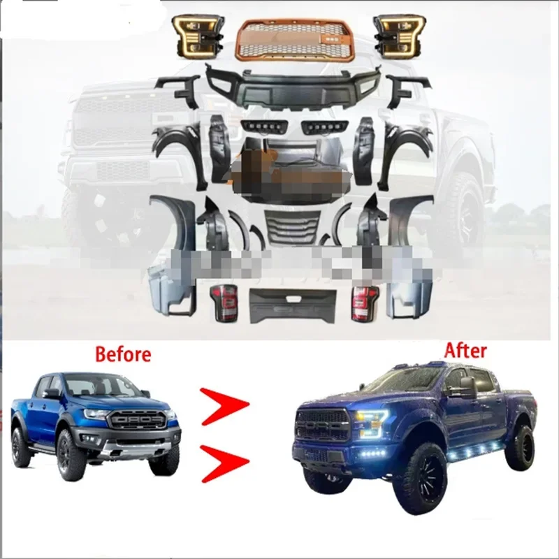 Auto Parts For Ford Ranger T6 T7 T8 2012-2020 Year Convert To 2020 F150 Raptor Look Model Car Body Kit For 2013 ford f150 grill