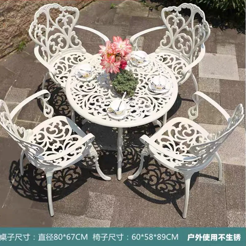 Outdoor Cast Aluminum Tables And Chairs Courtyard Garden Hotel Urniture Terrace Combination leisure Metal Round Patio Table