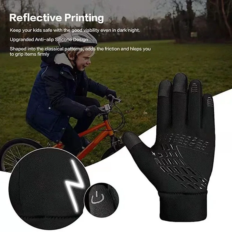 Guanti da equitazione per bambini invernali per bambini Touch Screen impermeabile antiscivolo caldo Sport all\'aria aperta bicicletta ciclismo sci