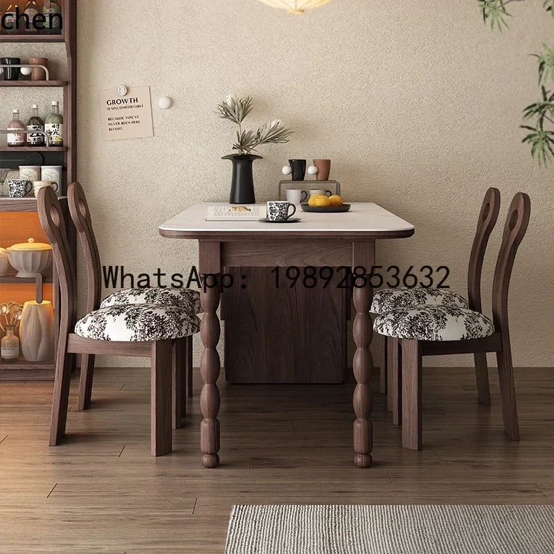 

X7 Rock Board Folding Dining Table Solid Wood Rectangular Table Vintage Walnut Color Dining Table