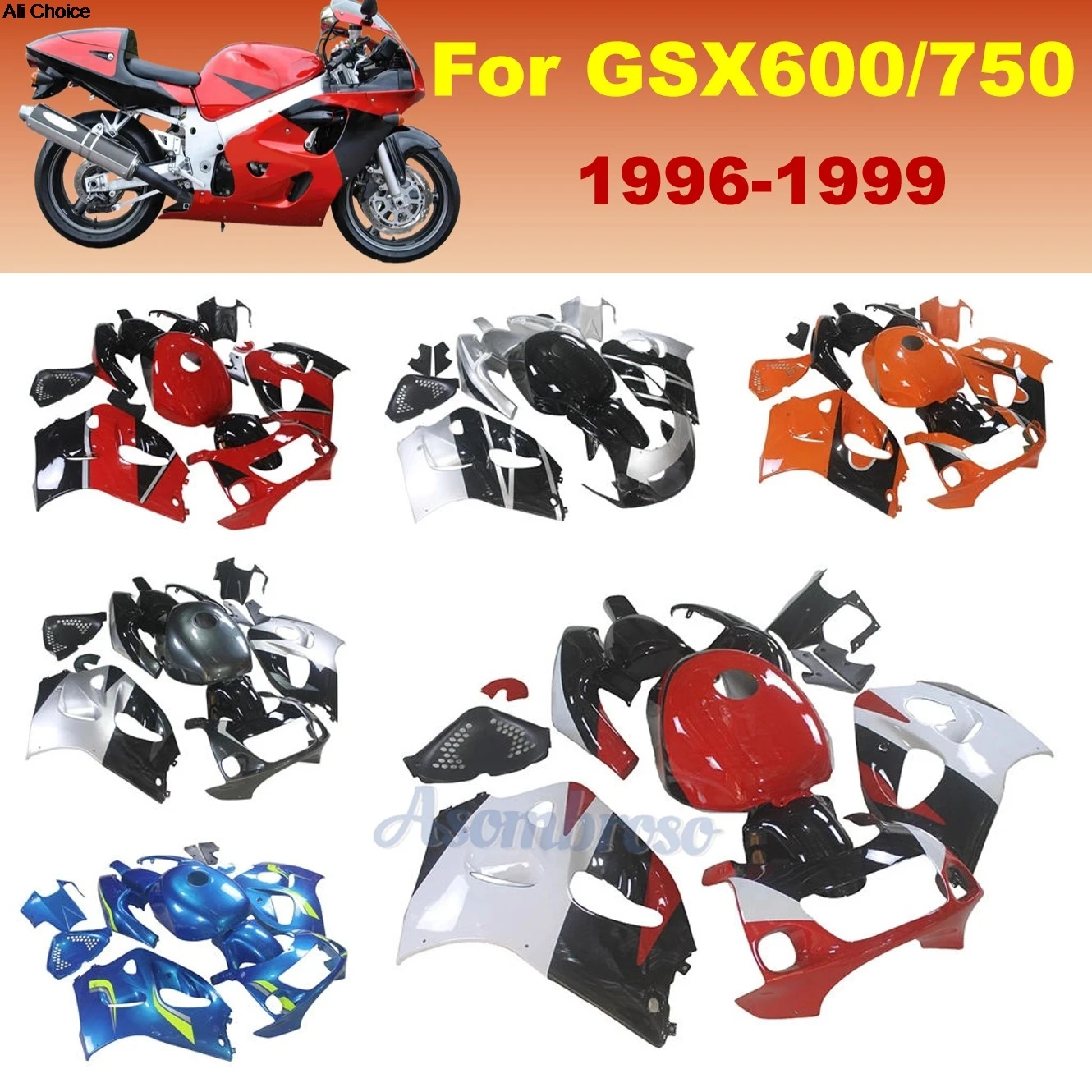

For Suzuki GSXR 600 1996 1997 1998 1999 GSXR 750 Custom Full Bodywork Fairing set Injection ABS Plastic